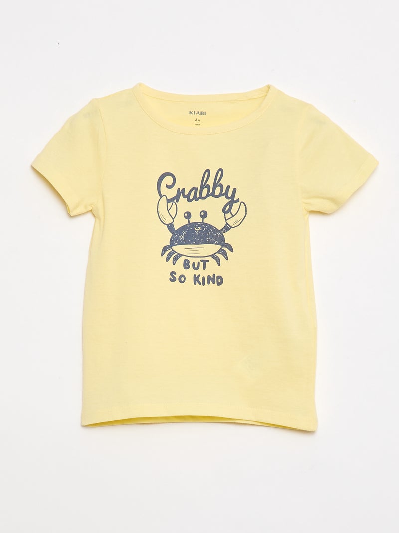 Conjunto de pijama t-shirt + calções - 2 peças Amarelo - Kiabi