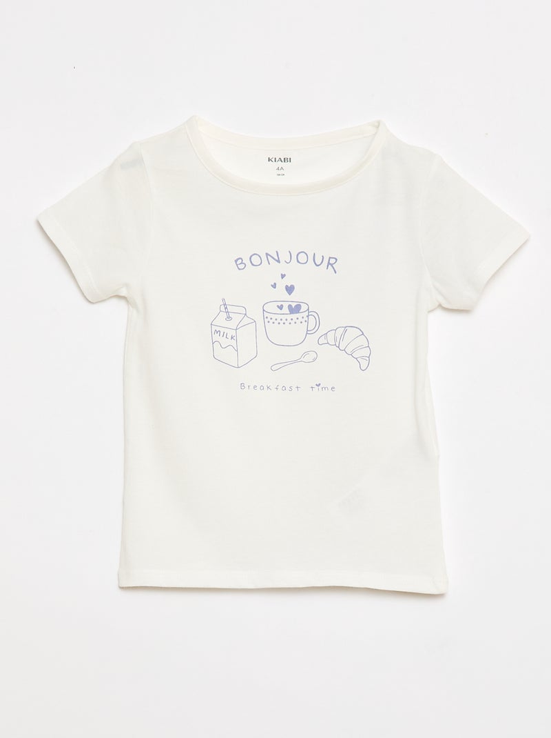 Conjunto de pijama t-shirt + calções - 2 peças Branco - Kiabi
