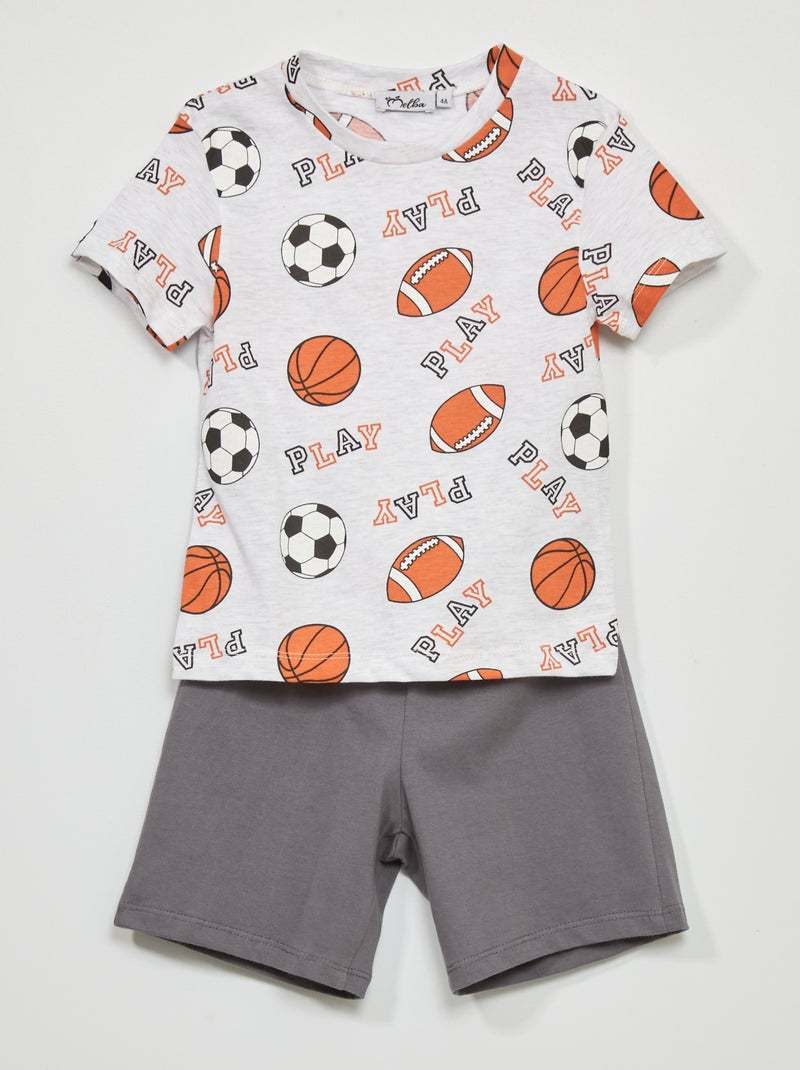 Conjunto de pijama t-shirt + calções - 2 peças CINZA - Kiabi
