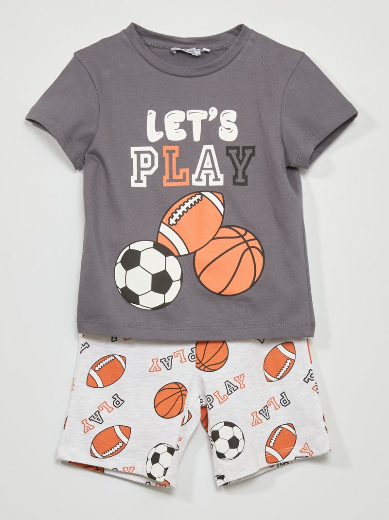 Conjunto de pijama t-shirt + calções - 2 peças CINZA - Kiabi