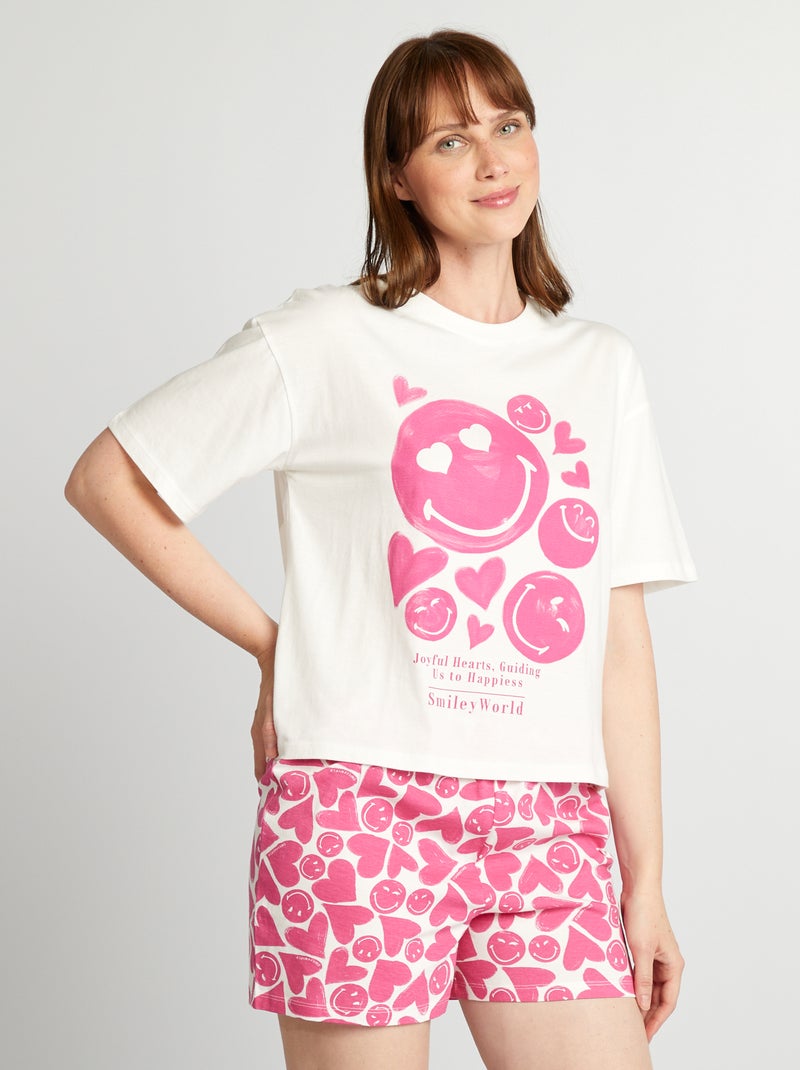 Conjunto de pijama t-shirt + calções - SmileyWorld BRANCO - Kiabi