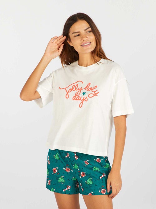 Conjunto de pijama t-shirt + calções de Natal - 2 peças - Kiabi