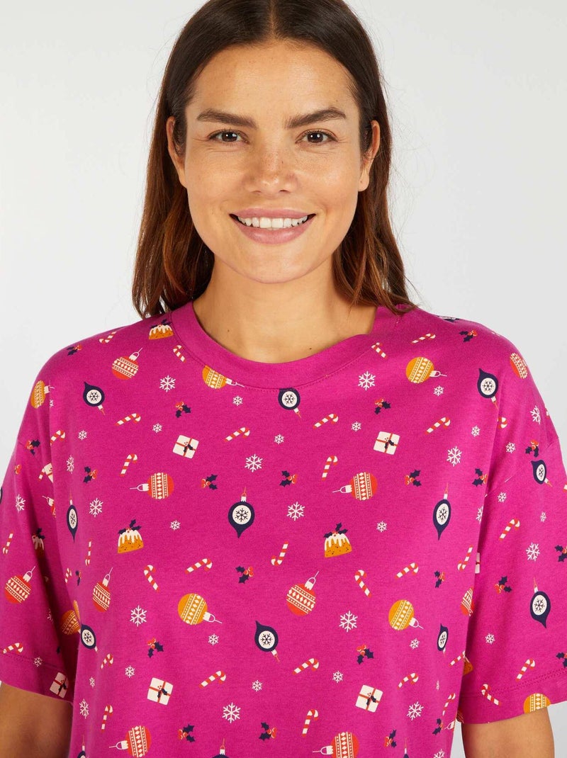 Conjunto de pijama t-shirt + calções de Natal - 2 peças ROSA - Kiabi