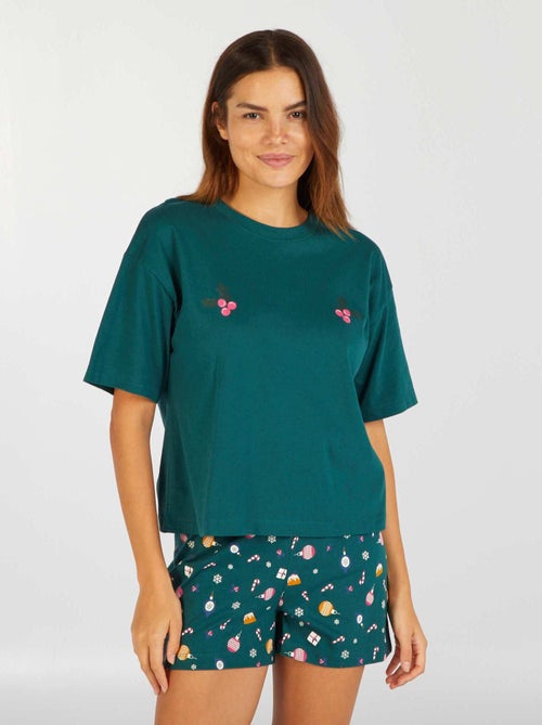 Conjunto de pijama t-shirt + calções de Natal - 2 peças - Kiabi