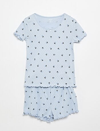 Conjunto de pijama t-shirt + calções em malha pointelle - 2 peças