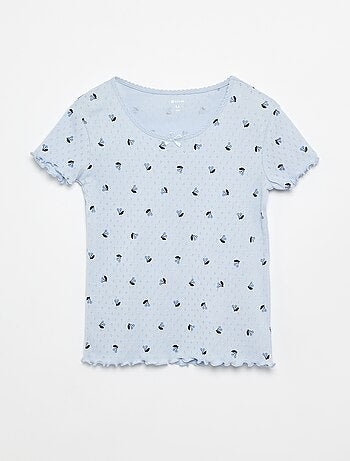 Conjunto de pijama t-shirt + calções em malha pointelle - 2 peças