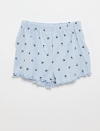 Conjunto de pijama t-shirt + calções em malha pointelle - 2 peças