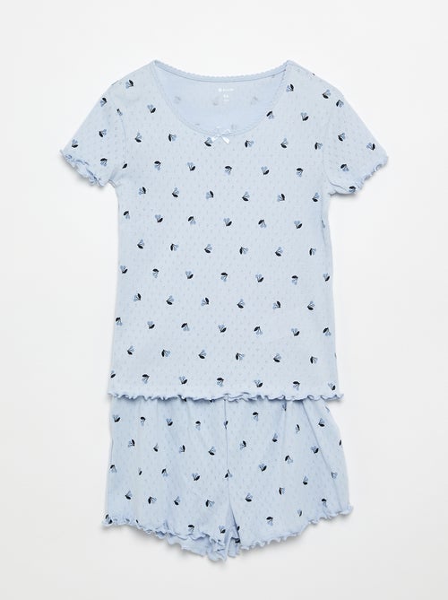 Conjunto de pijama t-shirt + calções em malha pointelle - 2 peças - Kiabi