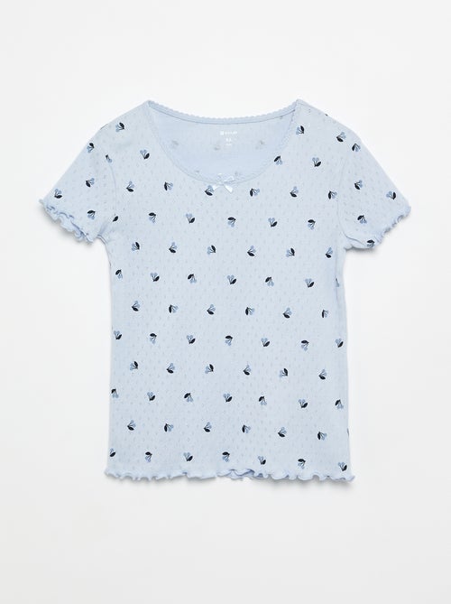 Conjunto de pijama t-shirt + calções em malha pointelle - 2 peças - Kiabi
