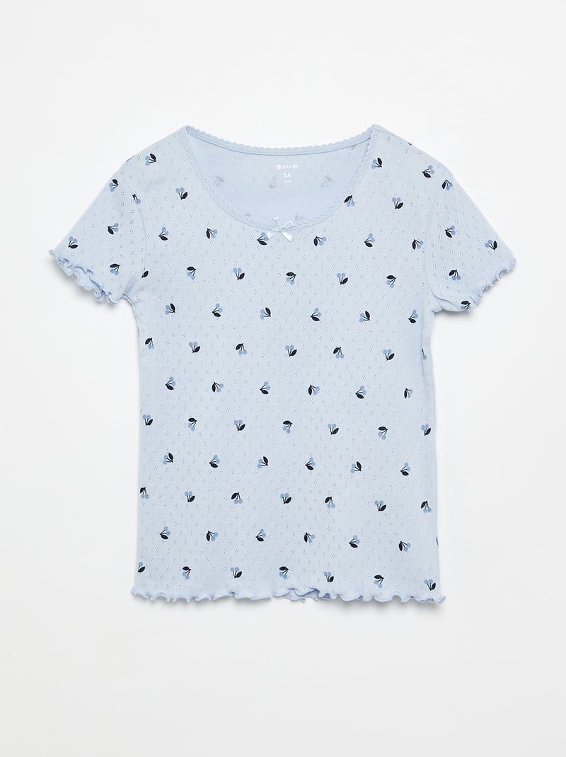 Conjunto de pijama t-shirt + calções em malha pointelle - 2 peças Azul - Kiabi