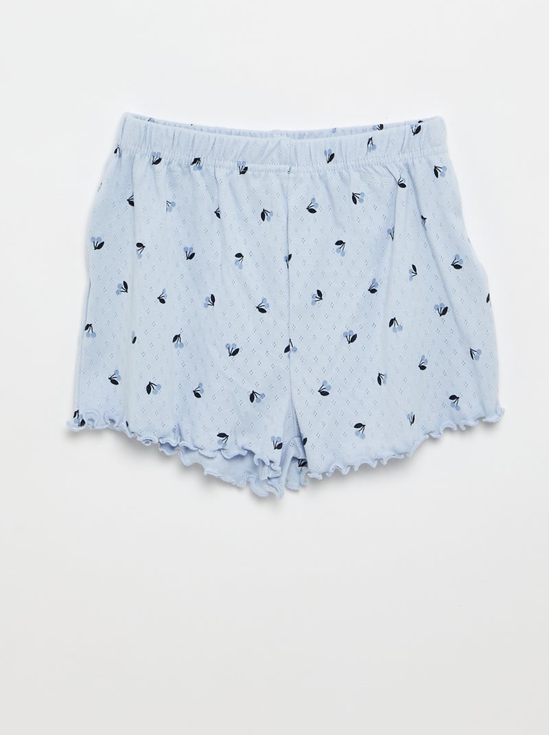 Conjunto de pijama t-shirt + calções em malha pointelle - 2 peças Azul - Kiabi