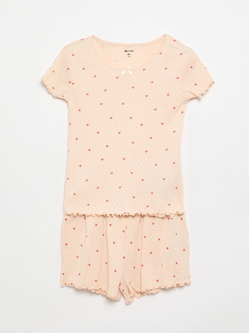 Conjunto de pijama t-shirt + calções em malha pointelle - 2 peças - Kiabi