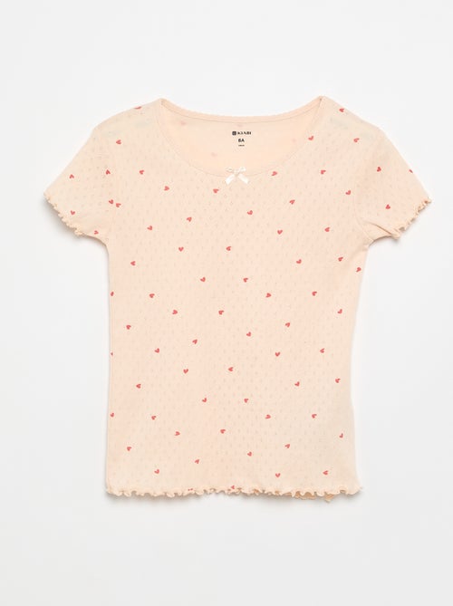 Conjunto de pijama t-shirt + calções em malha pointelle - 2 peças - Kiabi