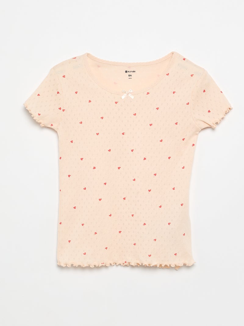 Conjunto de pijama t-shirt + calções em malha pointelle - 2 peças Rosa - Kiabi