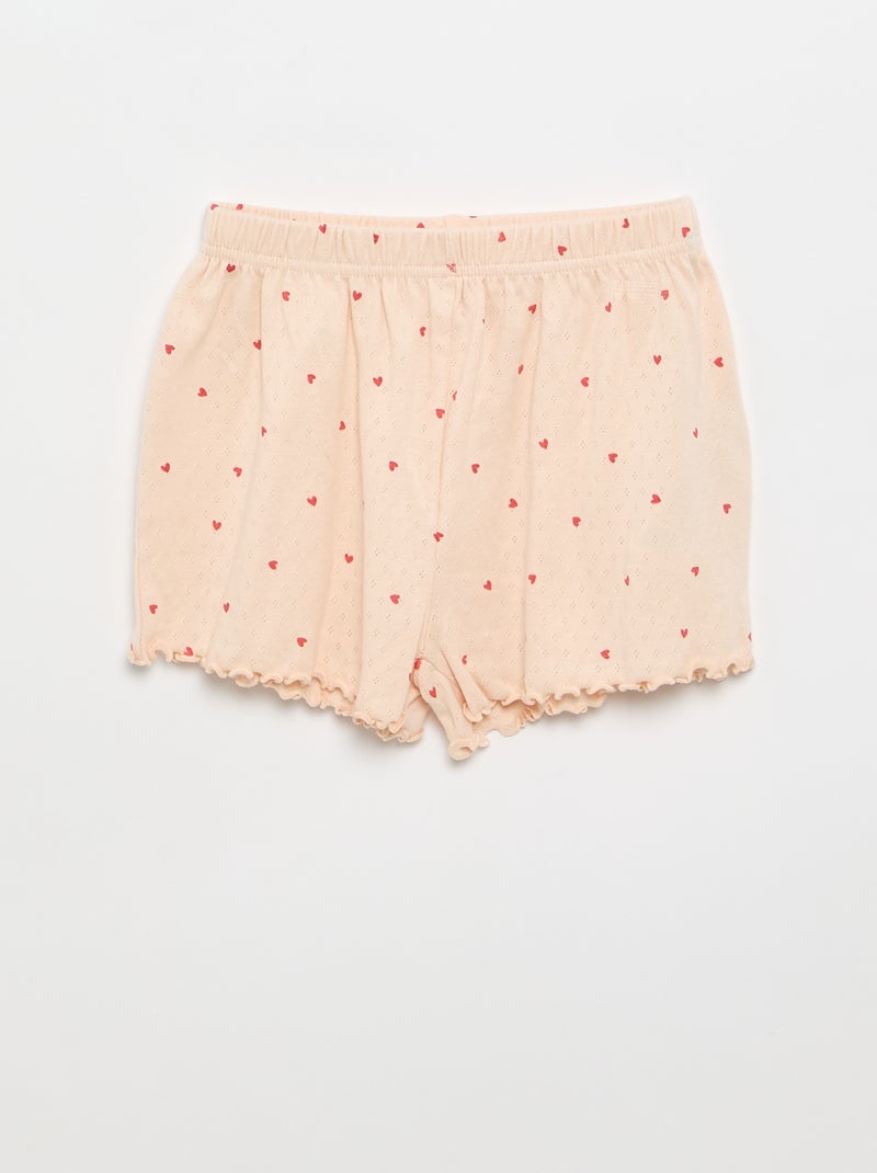 Conjunto de pijama t-shirt + calções em malha pointelle - 2 peças Rosa - Kiabi
