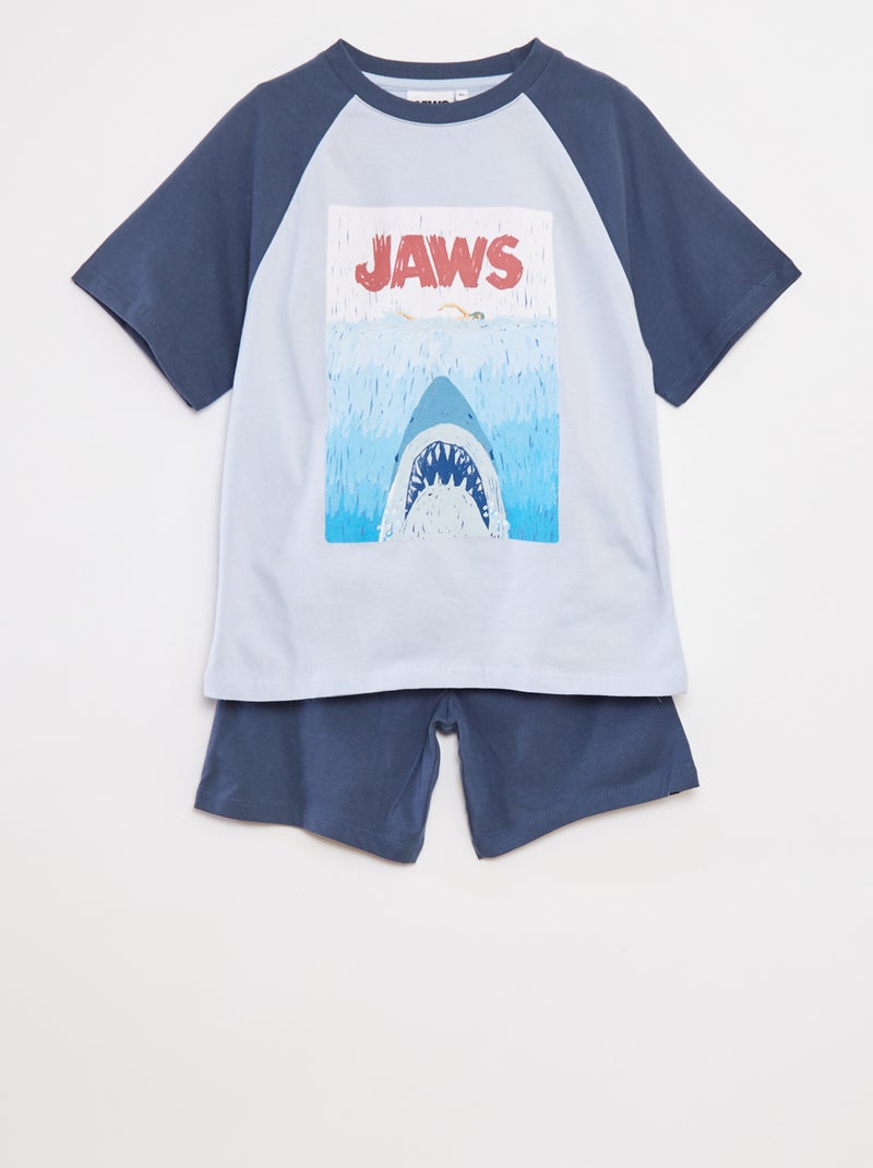 Conjunto de pijama t-shirt + calções 'Jaws' - 2 peças AZUL - Kiabi