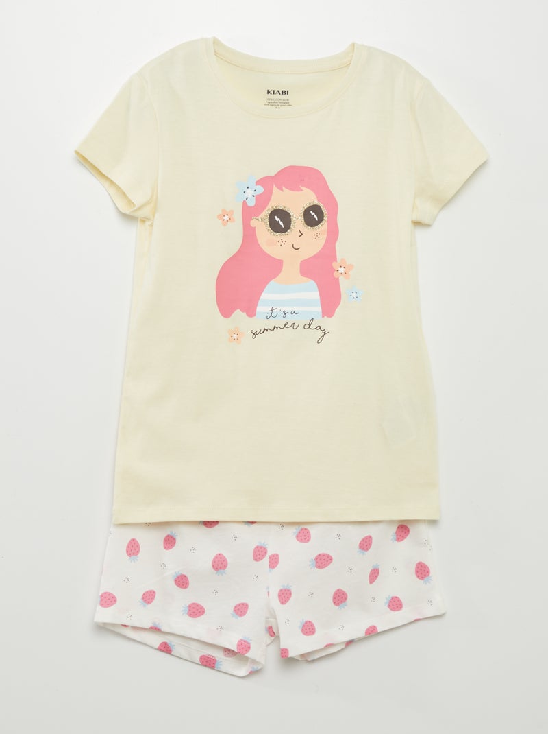Conjunto de pijama: T-shirt e calções  - 2 peças AMARELO - Kiabi