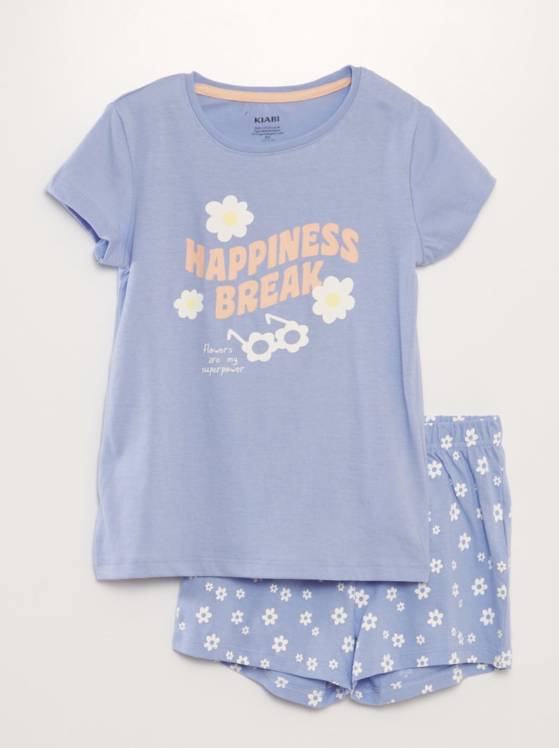 Conjunto de pijama: T-shirt e calções  - 2 peças AZUL - Kiabi