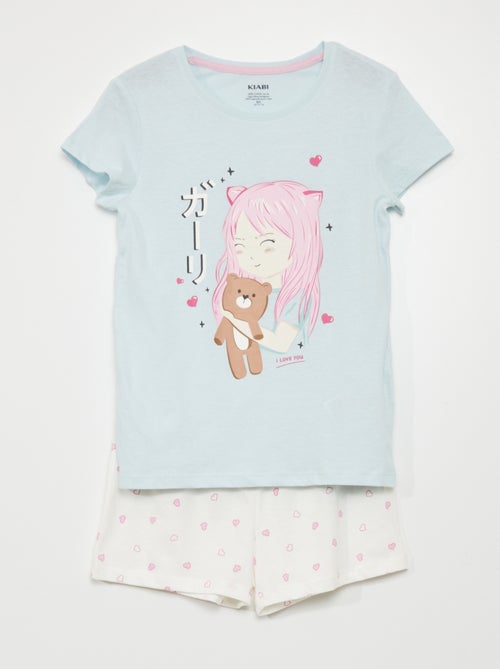 Conjunto de pijama: T-shirt e calções  - 2 peças - Kiabi