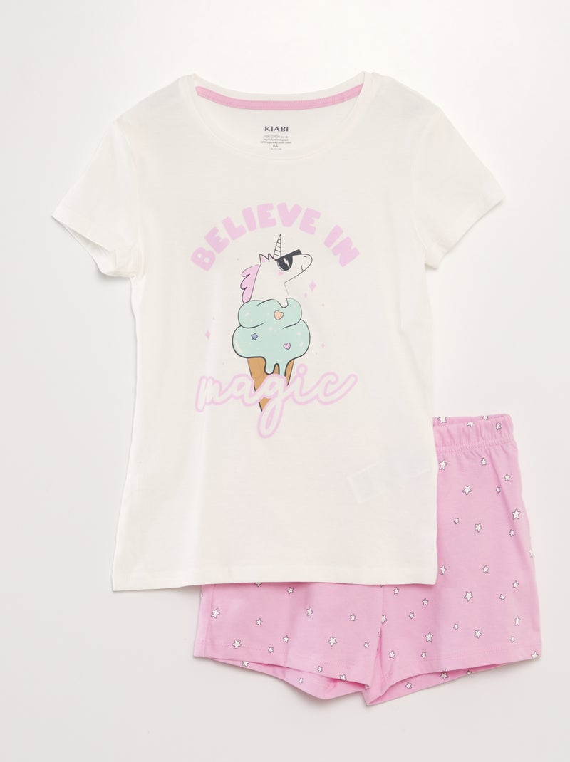 Conjunto de pijama: T-shirt e calções  - 2 peças BRANCO - Kiabi