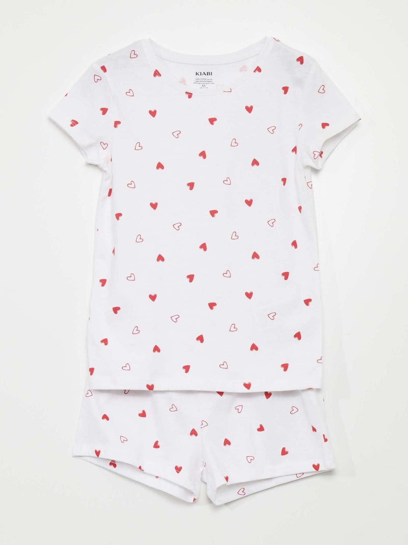 Conjunto de pijama: T-shirt e calções  - 2 peças BRANCO - Kiabi