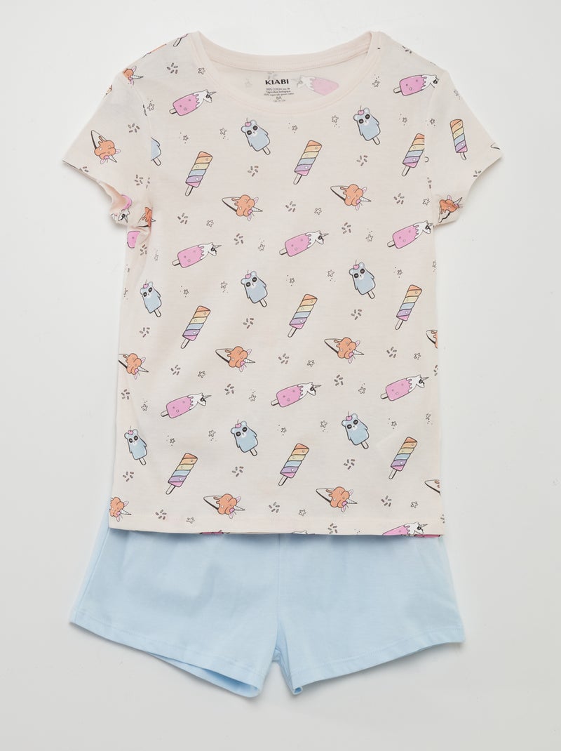 Conjunto de pijama: T-shirt e calções  - 2 peças ROSA - Kiabi