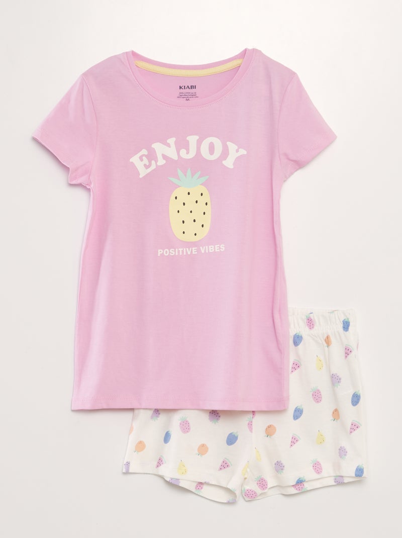 Conjunto de pijama: T-shirt e calções  - 2 peças ROSA - Kiabi