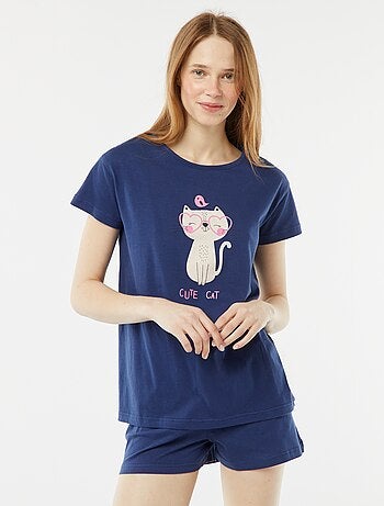 Conjunto de pijama t-shirt sem mangas + calções estampado - 2 calções