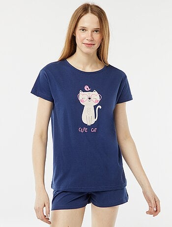 Conjunto de pijama t-shirt sem mangas + calções estampado - 2 calções