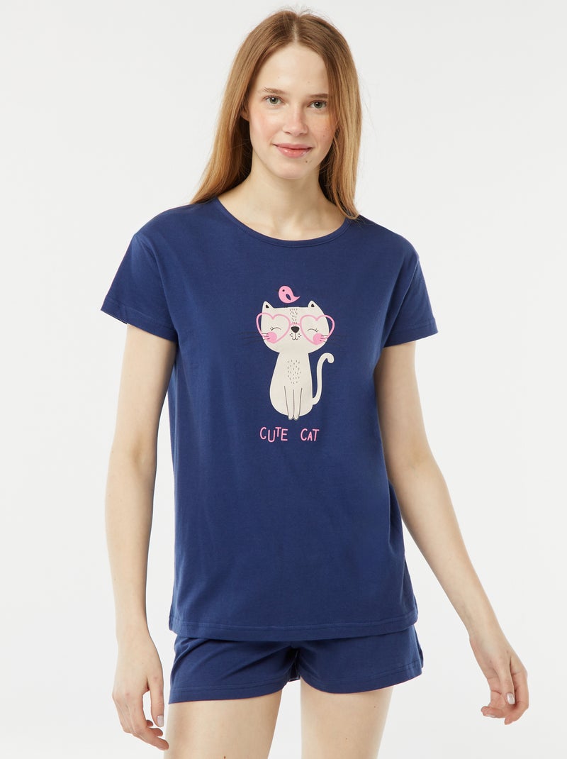 Conjunto de pijama t-shirt sem mangas + calções estampado - 2 calções AZUL - Kiabi