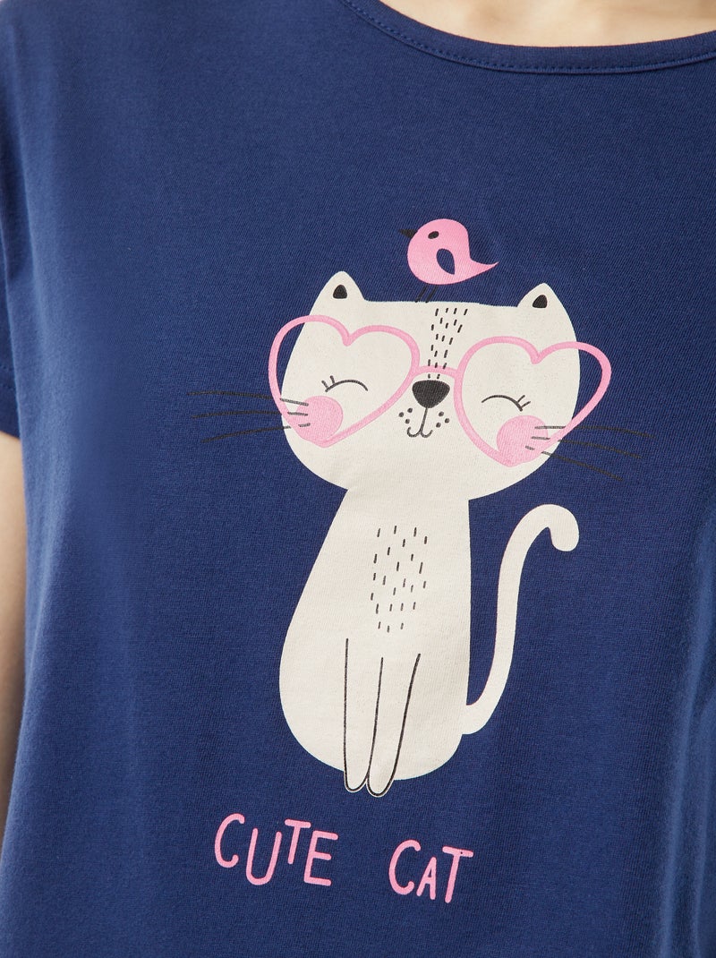 Conjunto de pijama t-shirt sem mangas + calções estampado - 2 calções AZUL - Kiabi