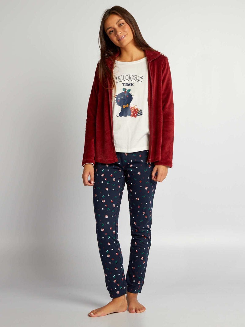 Conjunto de pijama t-shirt + sweatshirt + calças - 3 peças BRANCO - Kiabi