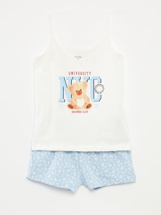 Conjunto de pijama top + calções com estampado - 2 peças