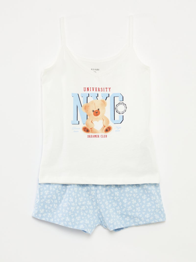 Conjunto de pijama top + calções com estampado - 2 peças AZUL - Kiabi