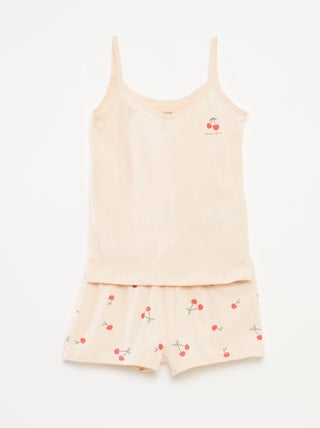 Conjunto de pijama top + calções com estampado - 2 peças