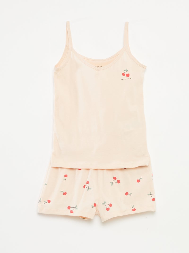 Conjunto de pijama top + calções com estampado - 2 peças ROSA - Kiabi