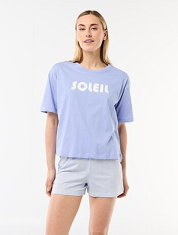 Conjunto de pijama top + calções em jersey de algodão