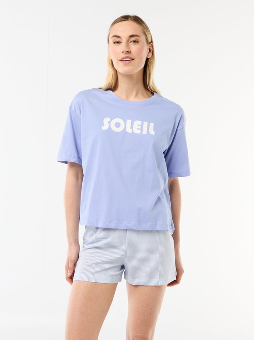 Conjunto de pijama top + calções em jersey de algodão - Kiabi