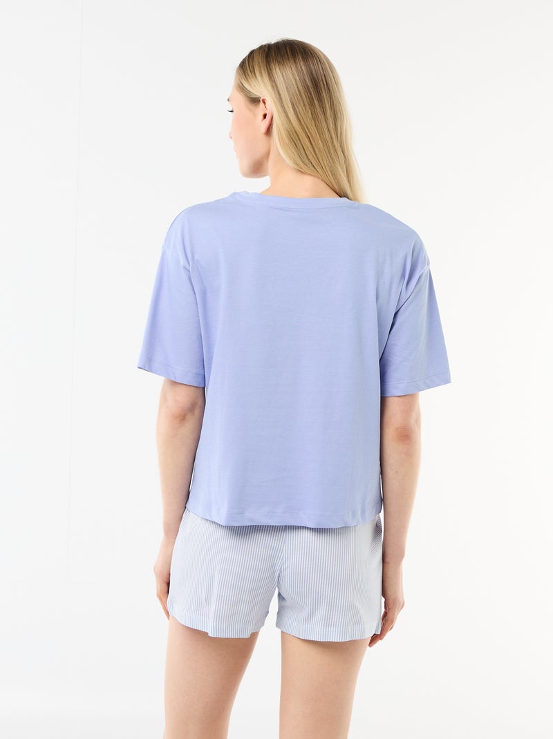 Conjunto de pijama top + calções em jersey de algodão Azul - Kiabi