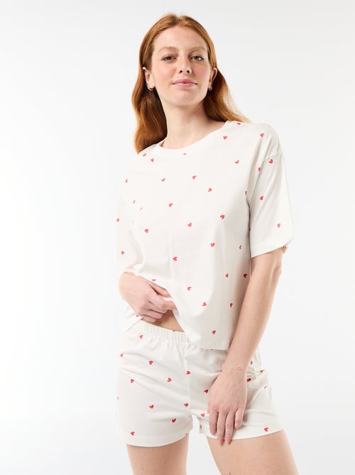 Conjunto de pijama top + calções em jersey de algodão - Kiabi