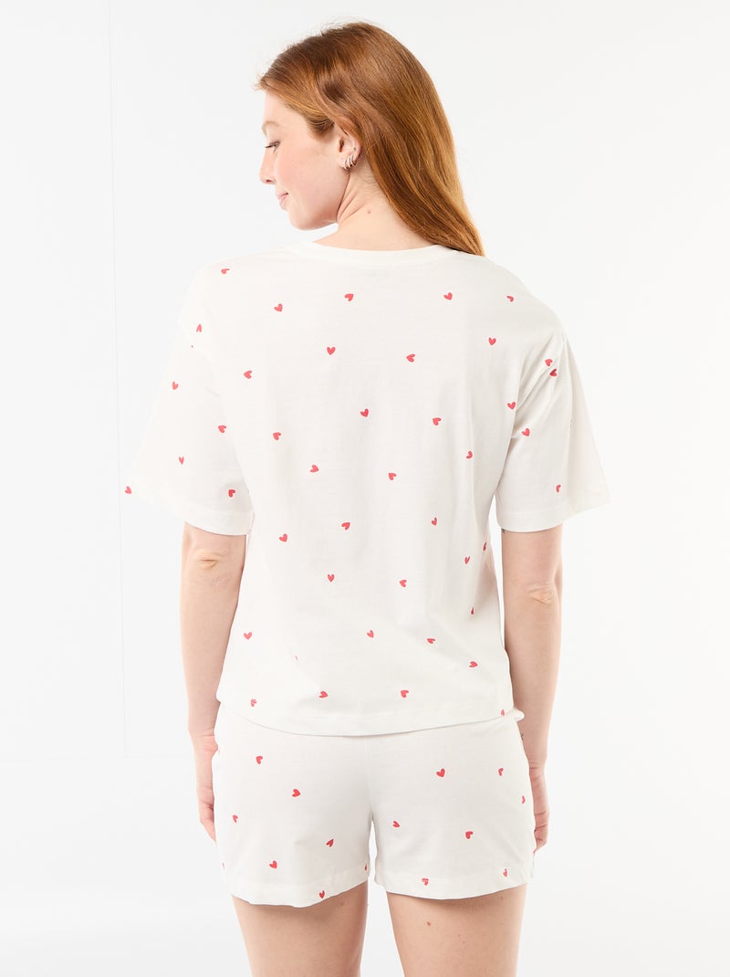Conjunto de pijama top + calções em jersey de algodão Branco - Kiabi