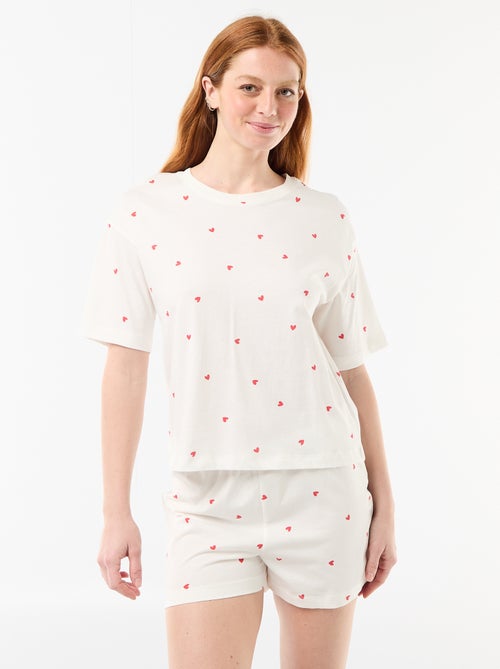 Conjunto de pijama top + calções em jersey de algodão - Kiabi