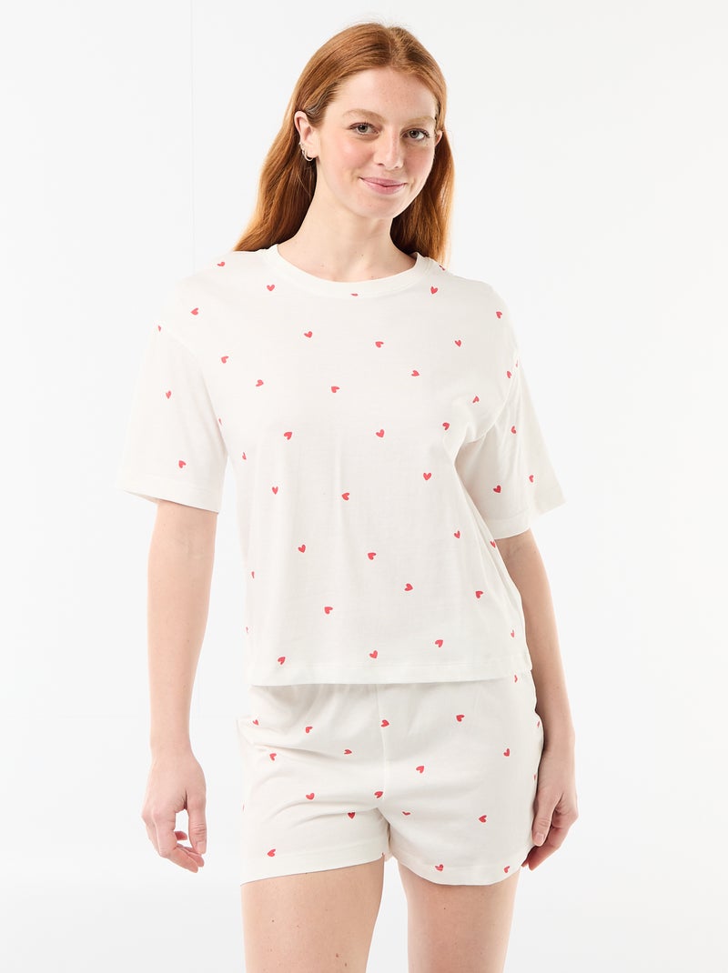 Conjunto de pijama top + calções em jersey de algodão Branco - Kiabi