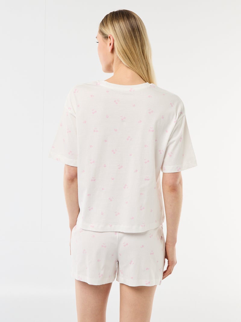 Conjunto de pijama top + calções em jersey de algodão Branco - Kiabi