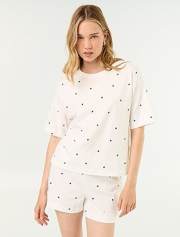 Conjunto de pijama top + calções em jersey de algodão