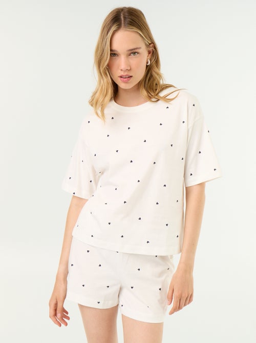 Conjunto de pijama top + calções em jersey de algodão - Kiabi Conjunto de pijama top + calções em jersey de algodão - Kiabi