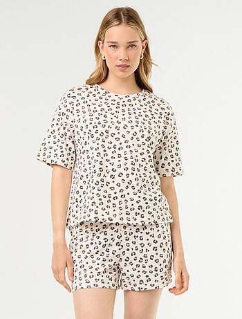 Conjunto de pijama top + calções em jersey de algodão