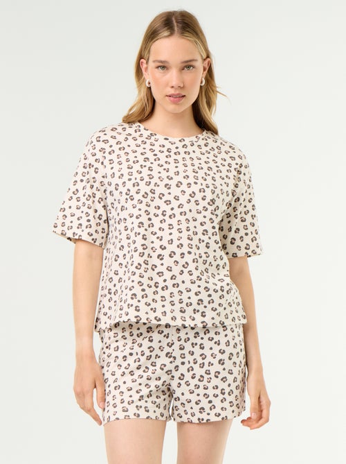 Conjunto de pijama top + calções em jersey de algodão - Kiabi Conjunto de pijama top + calções em jersey de algodão - Kiabi