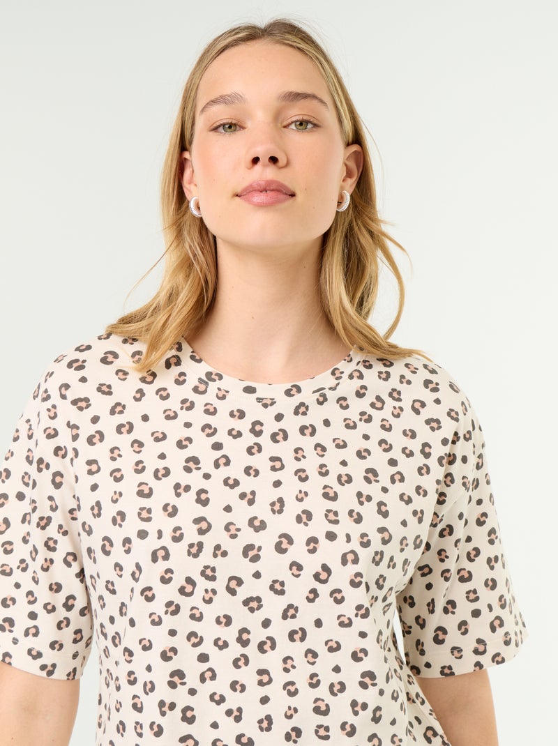 Conjunto de pijama top + calções em jersey de algodão Castanho - Kiabi