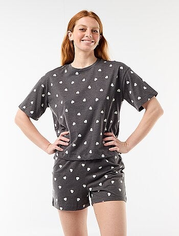 Conjunto de pijama top + calções em jersey de algodão